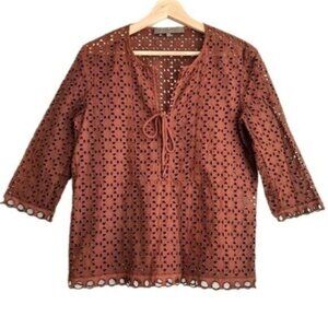SPACE Style Concept Italy Eyelet Boho Blouse Brown Sz 6